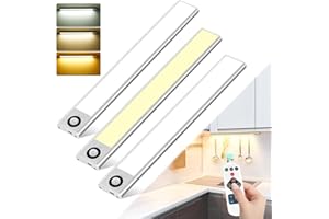 COTLEDL Under Cabinet Kitchen Lights,3Pack 72LEDs Magnetic Wardrobe Lights Motion Sensor,3 Color Temps Dimming,3000mAh Type-C Rechargeable,Cupboard Night Lights with Remote for Kitchen,Bedroom,Hallway