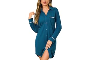 Bresdk Camicia da Notte Donna Aperta Davanti Invernale Cotone Manica Lunga Pigiama con Bottoni Loungewear Parto Ospedale Allattamento Premaman