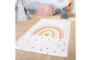 ‎TT HOME TT Home Teppich Kinderzimmer Kinderteppich Babymatte Regenbogen Motiv Mit Herz Design, Farbe:Creme, Größe:120x160 cm
