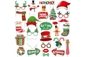 HeiPen 28 Stücke Foto Requisiten Weihnachten, Weihnachten Foto Booth Props Kit Frohe Weihnachten Party Dekoration, Brillen Weihnachten, Xmas Party Photo Supplies