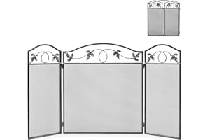 GiantexUK 3-Panel Folding Fire Guard, Metal Mesh Fireplace Screen, Heavy Duty Freestanding Spark Guard Safety Barrier for Child Baby Pet Open Fire (Leaf Pattern, 127 x 73cm)