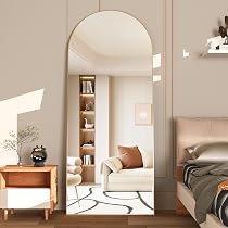 Honyee Specchio a figura intera, 160 x 61 cm, cornice in legno avvolto in flanella, specchio a corpo intero, specchio ondulato irregolare da appendere o appoggiato alla parete per guardaroba/camera da