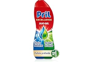 Pril Excellence Duo Gel, Detersivo lavastoviglie Gel, Azione Sciogligrasso, Formato singolo da 45 Lavaggi