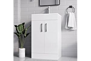 BELOFAY 500mm Floor Standing Bathroom Vanity Unit With Basin - Laquered Cloakroom Vanity Unit with 1 Tap Hole Ceramic Basin and Soft Close Hinges WASTE INCLUDED (New York White)