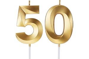 TOYVENTURES Birthday Candles Number Candles Age Year for Cakes Happy Birthday 3D Designed Wedding Anniversary Party Cake Topper Decorations (Gold, 50)