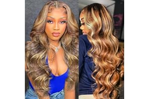 VIPBEAUTY Honey Blonde Ombre Lace Front Wig Human Hair Pre Plucked, 4/27 Highlight HD Transparent Lace Frontal Wigs with Baby Hair 180 Density 13x4 Body Wave Colored Hair for Women 30 Inch
