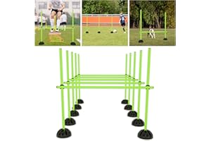 Froadp Sport di Agilità Set di Ostacoli Salto per Bambini o Cani Multifunzionali Barre di Allenamento Regolabili in Altezza per Il Dribbling nel Basket e nel Calcio (Verde+Nero, Set da 6)