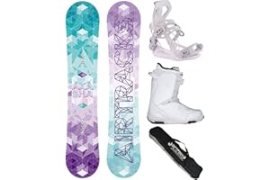 AIRTRACKS Snowboard Set Paquete Completo Tabla Akasha Zero Rocker Mujer+Fijaciones Master+Botas+SB Bolsa Nuevo 144 147 150 153 cm