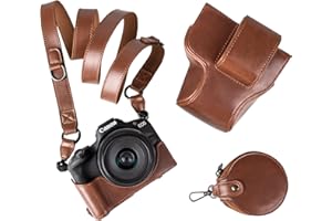 MUZIRI KINOKOO EOS R50 Etui, Retro PU Skórzany futerał na aparat fotograficzny Pokrowiec na aparat Canon EOS 50 DSLR - Etui EOS R50 z dolnym otwieraniem i paskiem na ramię i kieszenią do przechowywania - kawa