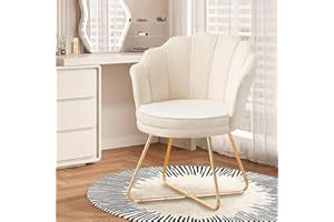 Hellove Dressing Table Chair Made of Velvet, Dressing Chair Shell Chair with Gold Metal Legs, Beige Vanity Chair, Elegant Lounge Chair, Armrest Chair for Bedroom and Living Room