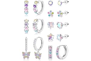 Diamday 8 Pairs Hypoallergenic Earrings for Women and Girls - Surgical Steel Huggie Hoop and Stud Set - Cute Kids Screw Back Earrings for Teenagers - Pink Multicolored
