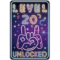 Plaque Métallique Vintage 20 Ans Level 20 - Idée Cadeau Drôle Pour Gamers Et Décoration Anniversaire