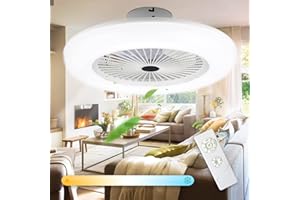 Daromigo Ventilatore da soffitto con Lampada, 80W 3 Velocità del Vento Regolabile mit Telecomando, Dimmerabile 3 Temperature di colore, Temporizzazione Ventola per Camera da Letto Soggiorno
