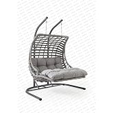 Capri Swing Bodrum Double &Ccedil;iftli Rattan Bah&ccedil;e Balkon Salıncağı Gri