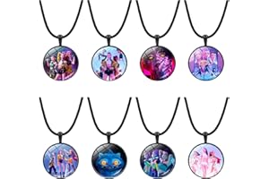 TCRZHHRX 8Pcs Collier Demon Hunters - Pendentif en Verre sur Lederband - Bijou Fantaisie Cadeau pour Fans - choker Accessoire Cosplay Femme Fille Anniversaire Fête Merch