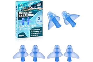 Tapones para los oídos para nadar, Eargrace 3 pares de tapones para los oídos de silicona reutilizables impermeables para nadar, ducharse, bañarse, hacer surf y otros deportes acuáticos(Azul)