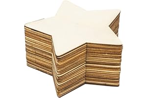 STORMSHOPPING 50 Pcs Unfinished Wood Pieces, 10x10cm Star Shape Blank Wood Natural Slices Wooden Stars Cutouts Coaster for Crafts, Painting, Coasters, Pyrography Art, Staining Burning, Christmas Decoration DIY