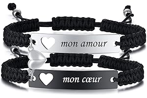 TEMPBEAU Couple Bracelets Personnalisé Gravure：2Pcs Je t'aime Bracelet réglable Acier Inoxydable pour Amoureux Femmes Hommes Cadeaux Romantiques Saint Valentin Mariage Bracelet Partenaire pour Couples Famille