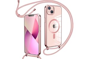 Oelrstfe Magnetische Handykette mit Band für iPhone 13 Hülle - Necklace HandyHülle Transparente zum Umhängen mit justierbarer und Abnehmbarer Kette, Crossbody Magnet Clear Cover - Rose-Gold