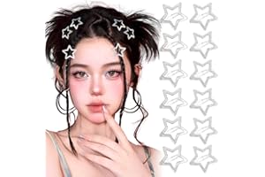 BOFUNX 12pcs Barrettes Etoile Pinces cheveux à Pression Y2k Etoiles en Métal à Paillettes Argentée Anti-Dérapant pour Coiffure Femme Fille