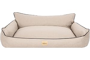 Bjird Cesta per cani – Letto con fodera rimovibile (lavabile a 30°) – per cani piccoli e grandi – Posto per dormire, accessorio – 106 x 80 cm – Beige Lino ecologico