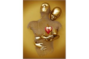 UIGJIOG Quadro su Tela Arte della Parete Effetto 3D Cuore d'Amore, Figura Astratta in Metallo Scultura Tela, Moderna Artwork Art Wall Art Picture, bagno/gabinetto,Gold a,60x90cm No Frame