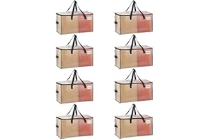 VENO 76 L Sacs de Déménagement Grand, Sac Rangement Vetements avec Couvercles et Poignées Renforcées pour le Vêtement, Couettes, Alternatives aux Cartons de Déménagement (Transparent, Lot de 8)