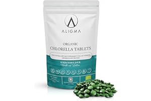Aligma Organic Chlorella Tablets 500×500 mg for Immune System Booster, Super Greens Tablets, Natural Source of Vegan Protein, Minerals & Vitamins | Resealable Package
