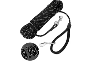 HAPPY HACHI Training Lead For Dogs 5m/16ft, Reflective Long Dog Lead with 2 Swivel Clips, Nylon Dog Rope with Soft Handle Training Leads for Large Medium Small Dog