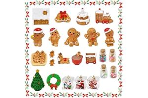 FuxFuis Lot de 28 accessoires miniatures pour maison de poupée - Accessoires de Noël - Mini maison en pain d'épice - Lutin de Noël - Accessoires pour scène miniature - Modèle DIY Party