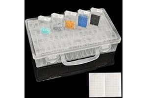 ARTDOT Diamond Painting Accessoires, 64 Pièces Protable Boîte Diamond Painting Rangement avec des autocollants, pour Peinture Diamant,Perles, Graines, Bijoux