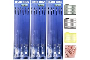 BUZIFU 18pcs Anzuelos de Pesca de Carpa, Hamo de Acero al Carbono Ganchos de Carpa de Hilo con Ganchos de Carpa Trenzados con 3 Tapones de Cebo Extensor de Cabello para Carpa, 6#8#10