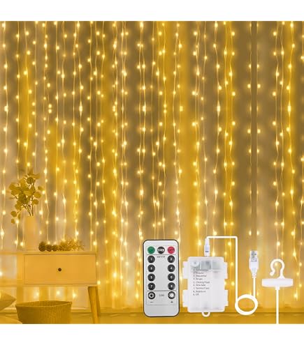 Rideau Lumineux Intérieur USB 1x1m 100 LED Blanc Chaud - Guirlande Fée Avec Crochets
