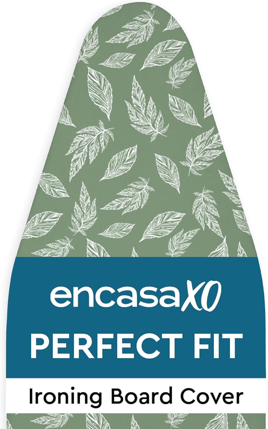 Encasa XO Ironing Board Covers and pad 125x46 cm- Thick 3mm Felt Padding, Drawstring Tightening & Lock, Heat Reflective, Scorch & Stain Resistant, for Wide Ironing Board - Big Leaves Green