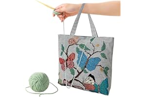 SETOFI Knitting Tote Bag, Large Knitting Bag Knitting Needle Bag with Zipper Butterfly Pattern Crochet Bag for Yarn Knitting Needles Crochet Hooks (Type C)