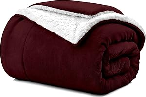 POLIGINO Coperta Plaid Pile 480GSM, Coperta Plaid Singolo/Matrimoniale Certificata OEKO-TEX® Sherpa e Flanella 210X240, Plaid Divano Fluffy di Alta qualità -Bordeaux
