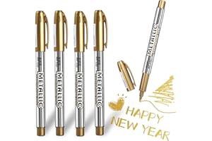 GUOUET Gold Pen Metallic Marker Pen, 5pcs Drawing MarkersHighlight Marker Pens Glittering Permanent Markers Gloss Wet Shine Effect Art Marker Pens for Painting Card Making (5pcs Gold)