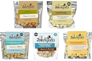 Joe & Seph's Savoury Popcorn Tasting Selection (5x30g) | Goats Cheese & Black Pepper, Cheddar Cheese, Truffle, Cheddar Cheese & Chilli and Camembert Cheese, gourmet popcorn, air-popped popcorn