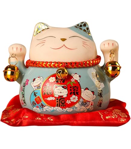 Glückskatze Winkekatze 15cm schwarz Maneki Neko winkende Katze Glücksbringer eBa
