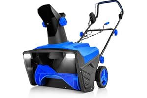 GYMAX Déneigeuse Électrique Manuelle, 2 Lumières LED, Fraise à Neige 15 A 500 mm, Goulotte Rotative à 180°, Distance de Projection 9 m, pour Porte de Jardin (Bleu)