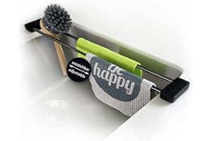 ‎SANNI SHOO Sanni Shoo Spültuchhalter schwarz, Spülbecken Organizer, Flexibler Lappenhalter für Spülbecken, Spüllappenhalter, Küchen-Organizer, Spültuch Aufbewahrung u. Abtropfhalter Black Steel