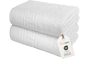 nice homeit Juego de 2 Toallas de baño Grandes 100 x 150 cm – Extra Large Toalla de baño 100% algodón Hilado en Anillo – Extra Suave y Absorbente Made in Italy (Blanco)