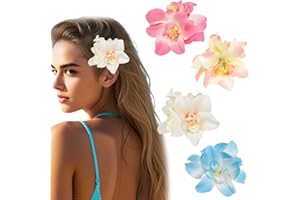 Zernblend 4 pièces pinces à cheveux fleurs Hawaii, pince à cheveux fleur, accessoires pour cheveux (Bleu/Rose/Rouge/Rose/Blanc)