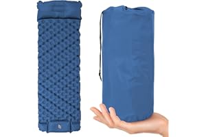 Albert Austin Lightweight Inflatable Camping Mattress Resting Sleeping Mat Waterproof Comfortable Built In Foot Pump and Pillow Easy to Store Dual Valve Sleeping Pad Travel Backpacking Hiking (Blue)