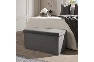OHS Ottoman Storage Box, Grey Ottoman with Storage Box Chest with Lid Bedroom Living Room Sturdy Ottomans Organising Space Saving, Charcoal - Matt Velvet