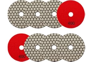 SANLEETEK Almohadillas Pulido Diamante Seco 4"/100mm - 8piezas Grano 400 Discos Pulido para Granito Mármol Piedra Artificial Cuarzo para Amoladora Angular