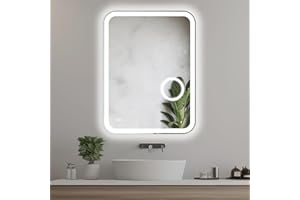 HOME GLOW 60x80 cm Lustro Łazienkowe z Oświetleniem LED z Funkcją Przeciwmgielną Prostokątne Lustro Łazienkowe
