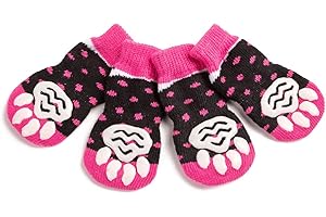 Akopawon 4 Pcs Chaussettes Anti-Dérapantes Chien Chat Contrôle Traction pour Porter à l’intérieur, Chaussettes Chien Chat pour Chien Chat avec Renforcement en Caoutchouc, Taille S - 3XL 1.0-22,5 Kg