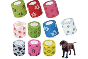 EXQUIMA 10 PCS Vet Wrap, Rolls Pet Vet Wrap Pet Vet Bandage Self Adhesive Cohesive Pet Bandage, Bandage Tape Breathable Vet Wrap for Dog Pet Animals, Injury Wrap Tape for Cats, Pet Vet Wrap Bulk Stretch Tape