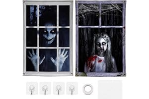 ROEOWENE 2 st halloween fönsterdekoration 120 x 80, dekorativa fönster | Tyg halloween väggdekoration, läskig dekoration, fönstergardin, dörrdekoration, utomhus och inomhus, vägghängande för fest